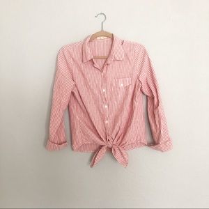 Red Tie Waist Button Down Shirt